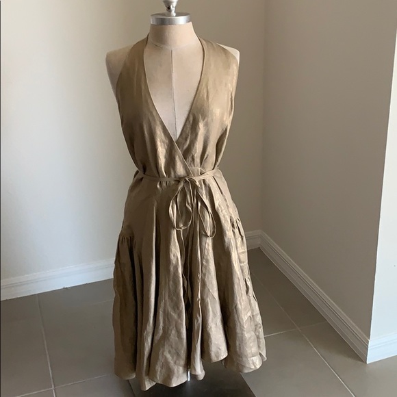 Lauren Ralph Lauren Dresses & Skirts - LAUREN RALPH LAUREN GOLD LINEN HALTER DRESS SZ L